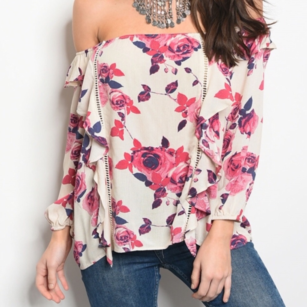 HP🌸OFF THE SHOULDER TOP WITH RUFFLE DETAIL - Picture 2 of 8